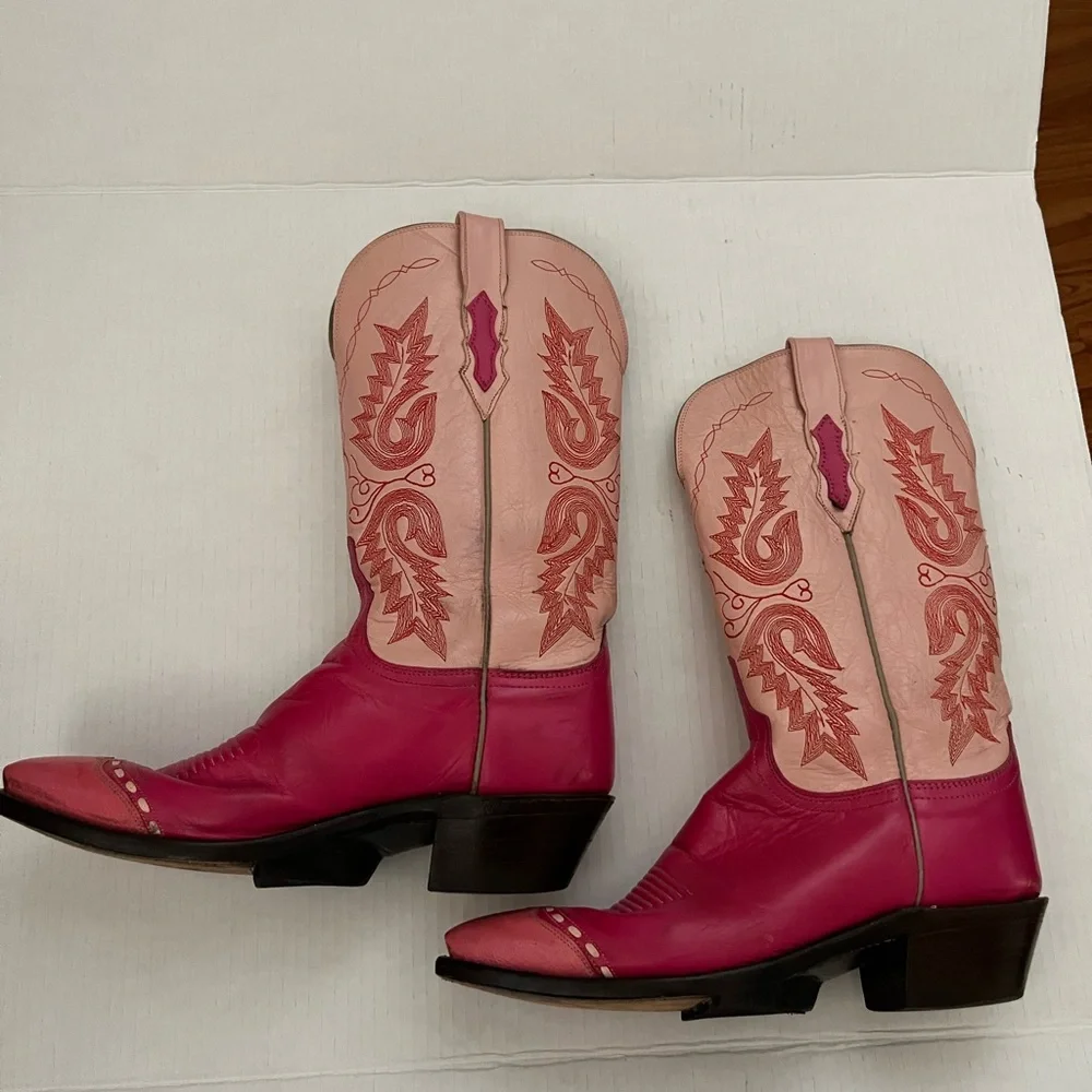Lucchese Pink Embroidered Western CowgirlBoots - Picture 2 of 15
